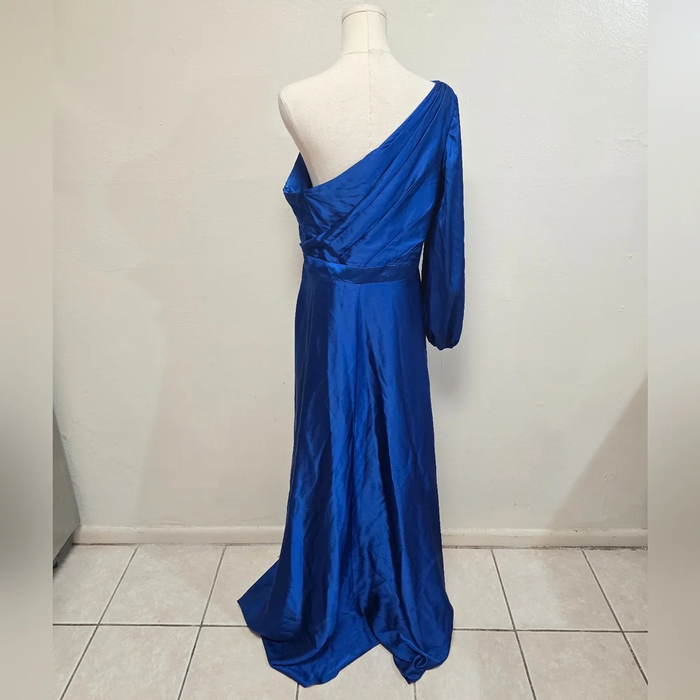 Mac Duggal High Low One Shoulder Dress Cobalt Blue Size 12